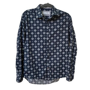 John Lennon Button  Up Blue Geometric Shirt Mens Small